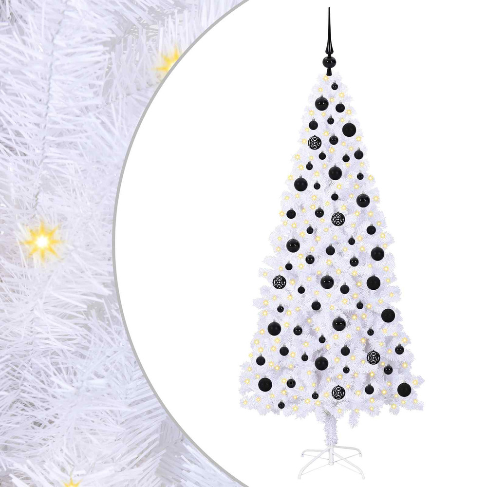 Sapin de noël artificiel avec 300 led blanc 180 cm pvc et acier