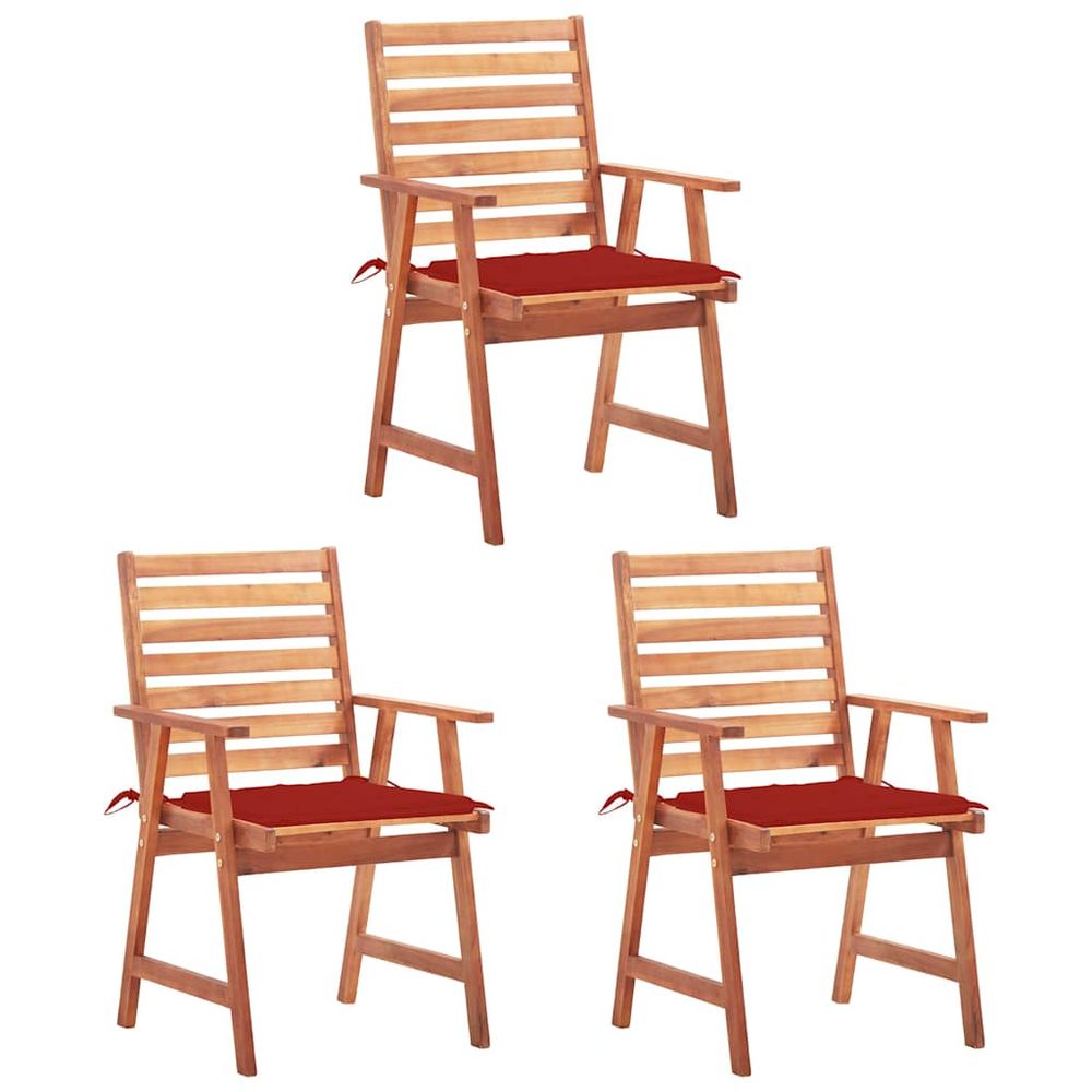 Chaises à manger d'extérieur lot de 3 et coussins acacia massif