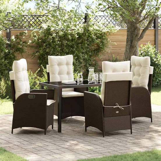 Ensemble de salle à manger pour jardin 5 pcs marron polyrotin