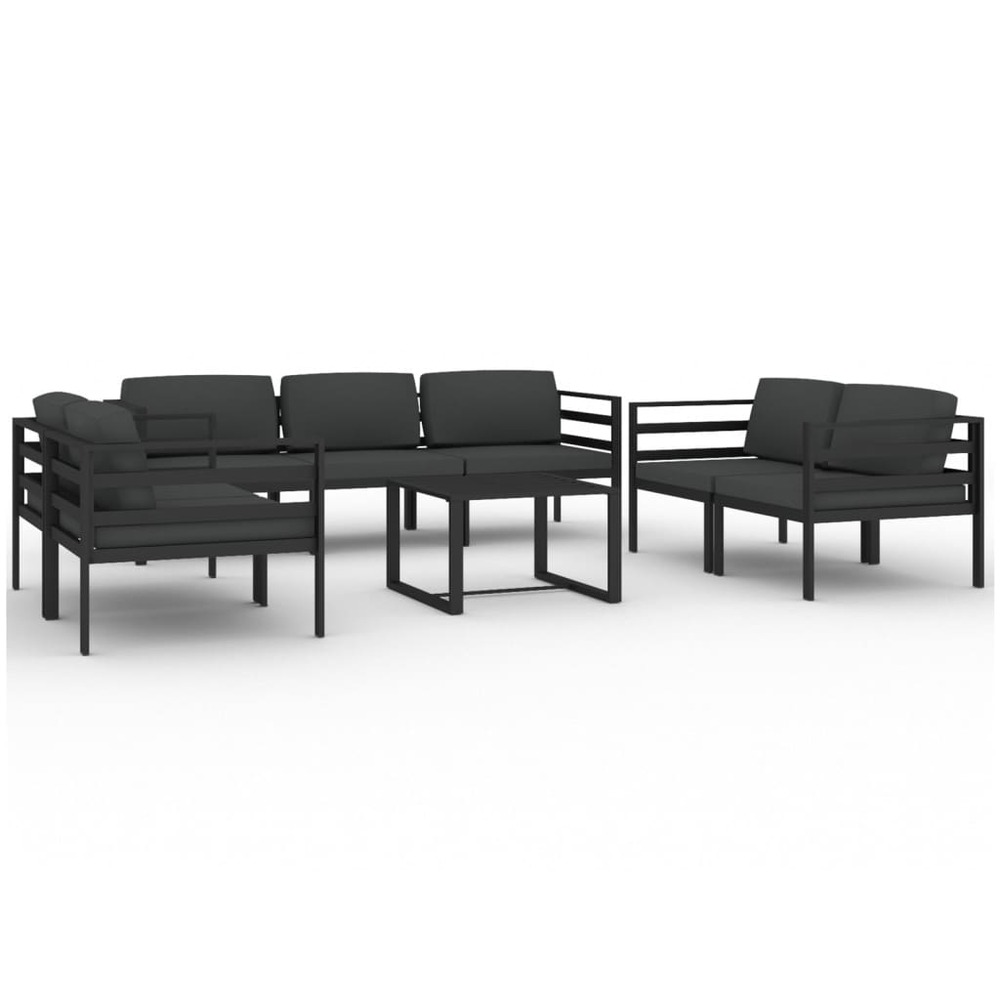 Salon de jardin meuble d'extérieur ensemble de mobilier 8 pièces avec coussins aluminium anthracite
