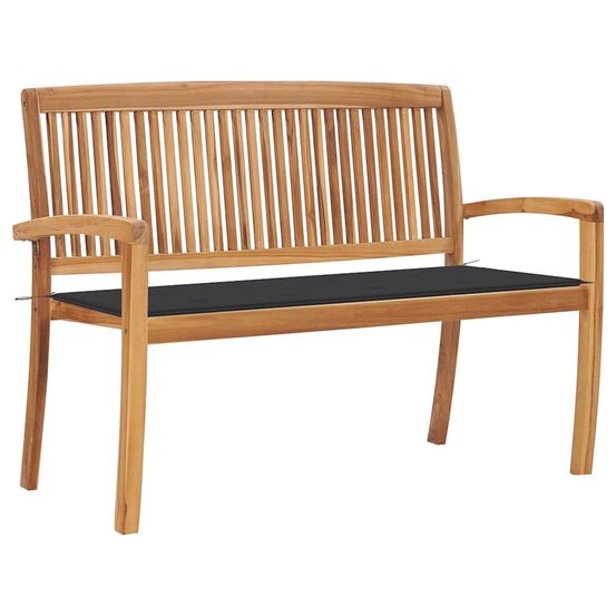 Banc de jardin empilable et coussin 128,5cm bois de teck massif