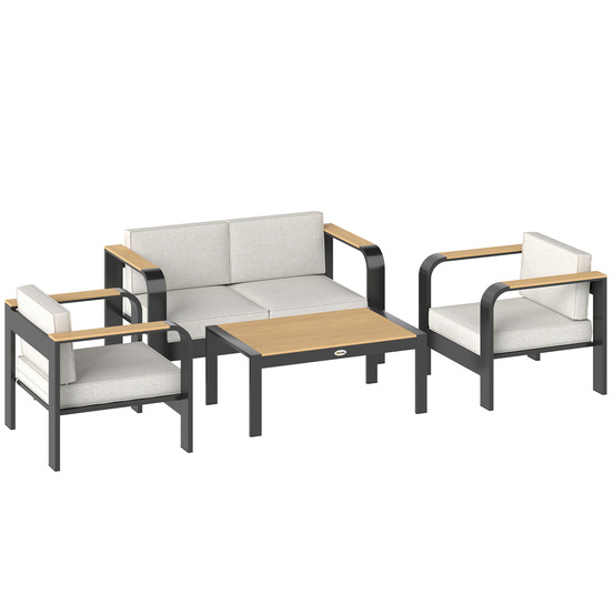 Ensemble de jardin en aluminium pour 4 places, imperméable, canapé 2 places, 2 fauteuils et table d’appoint
