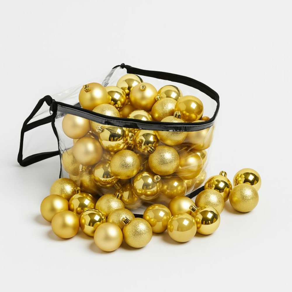 Lot de 60 boules de noël 6cm dorées (15 brillantes,15 mates,15 texturées,15 opalines) avec sac de rangement