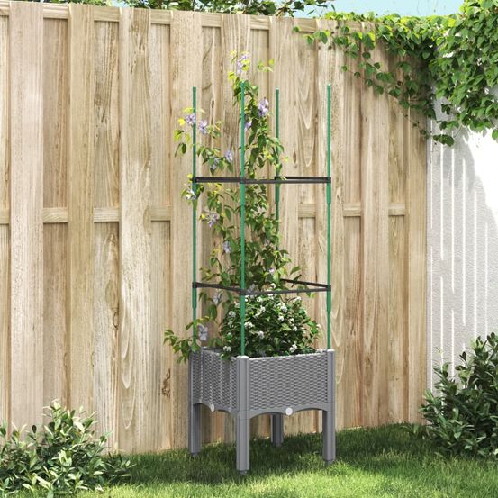 Jardinière surélevée avec treillis pp pour balcon jardin gris clair 40x40cm
