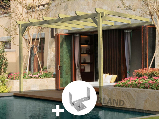 Pergola adossée en bois massif narbonne 510 x 300 cm + 3 supports surélevés