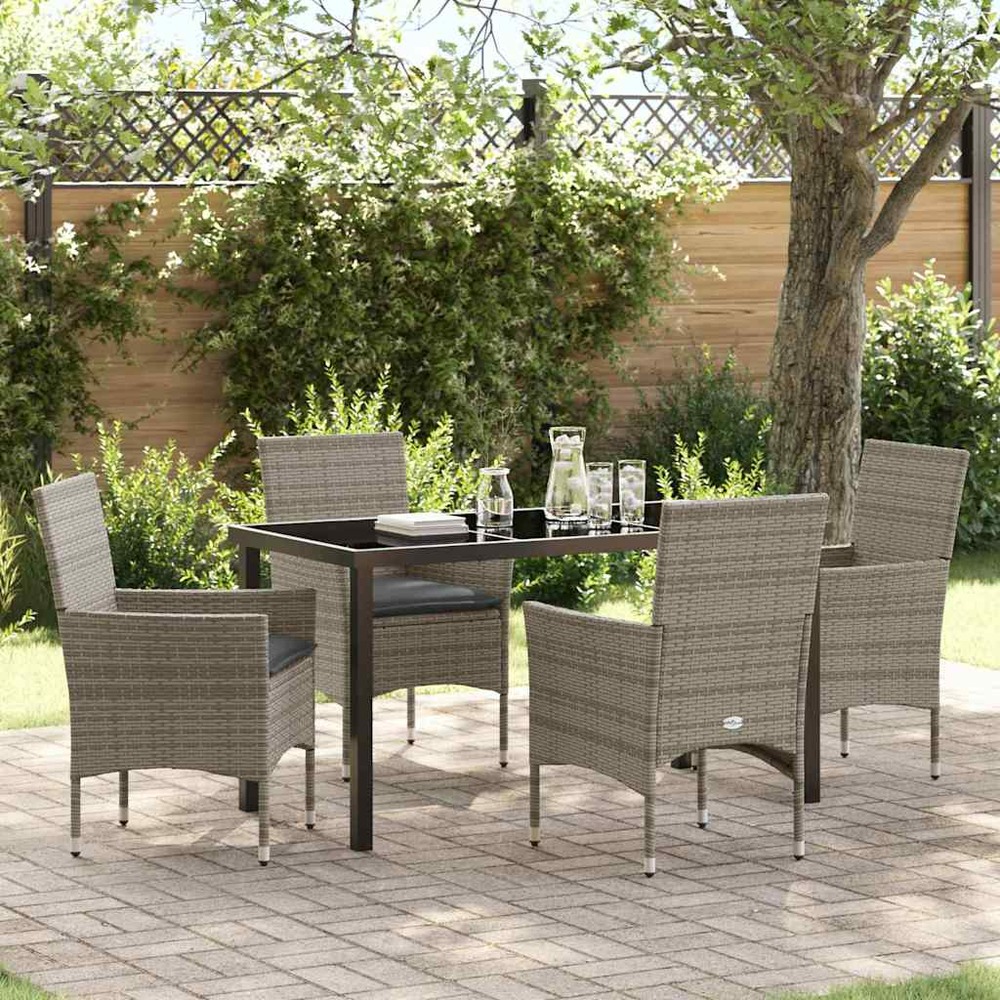 Ensemble de salle à manger pour jardin 5 pcs gris polyrotin