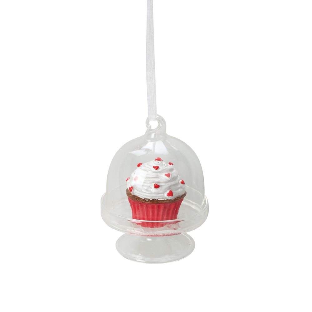 Boule de noël transparente avec gâteau rouge – 6 x 8 cm