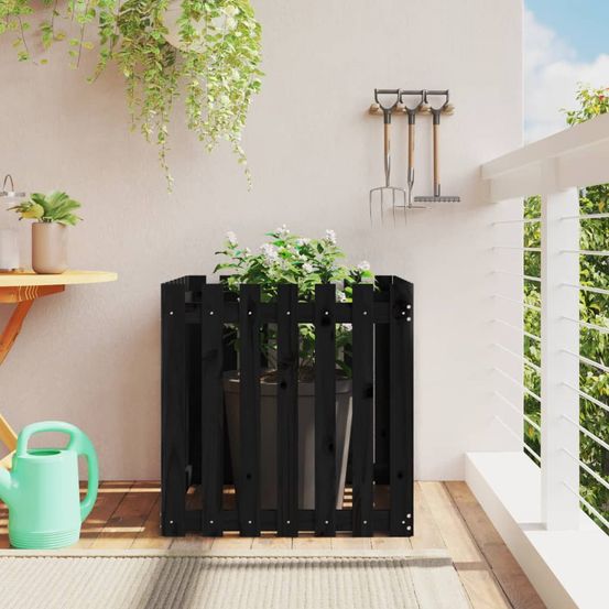 Bac à fleurs géant 70cm en pin massif finition noire