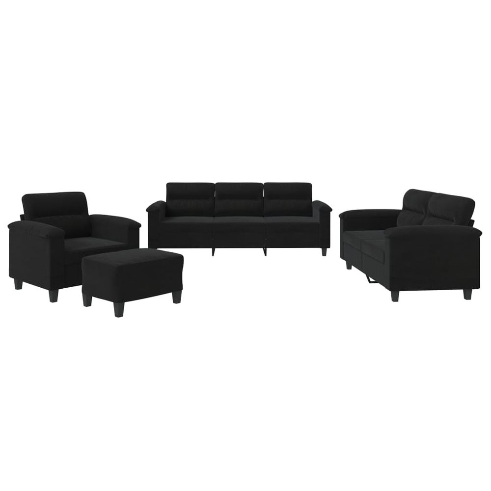 Ensemble de canapés 4 pcs avec coussins noir tissu microfibre