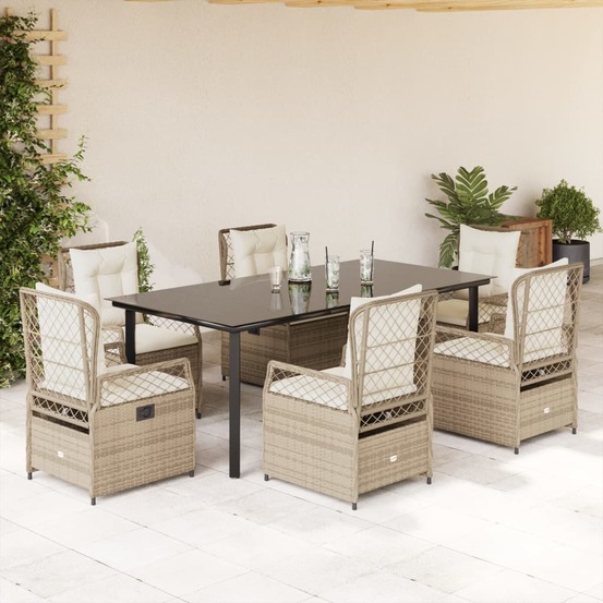 Ensemble à manger de jardin et coussins 7 pcs beige poly rotin