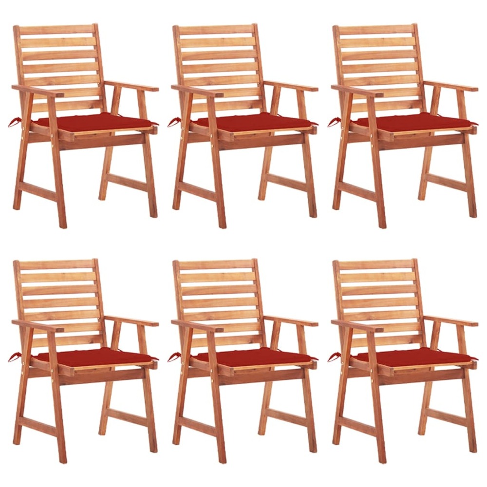 Chaises à dîner d'extérieur 6 pcs avec coussins acacia massif