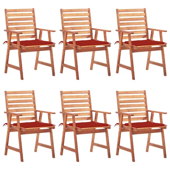 Chaises à dîner d'extérieur 6 pcs avec coussins acacia massif