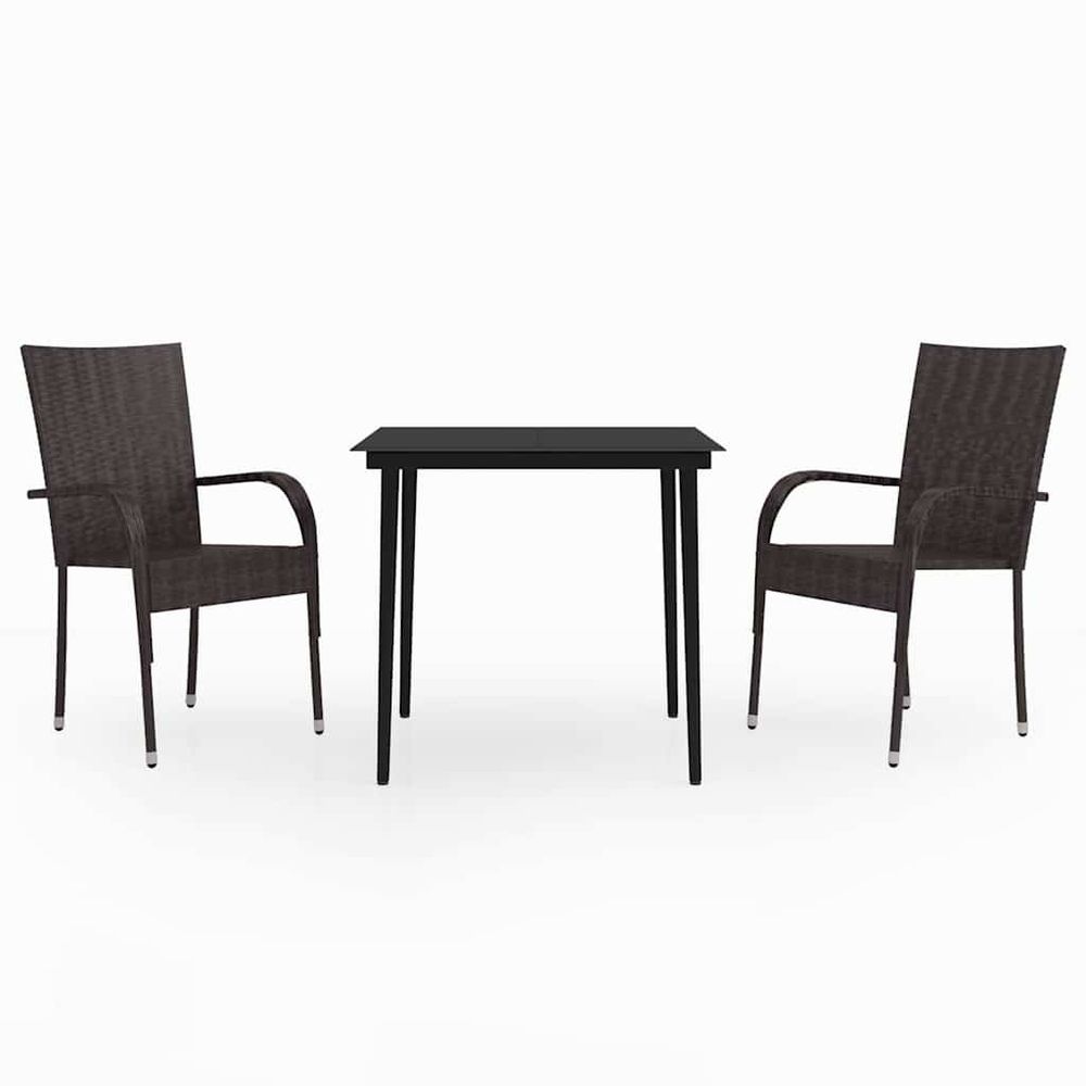 Ensemble à manger de jardin 3 pcs marron et noir