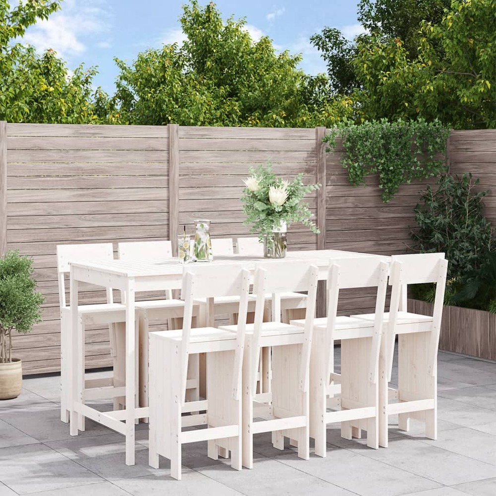 Ensemble de bar de jardin 9 pcs blanc bois de pin massif