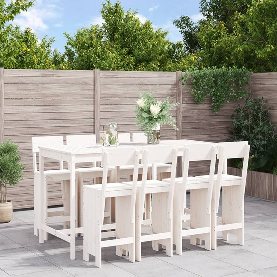 Ensemble de bar de jardin 9 pcs blanc bois de pin massif