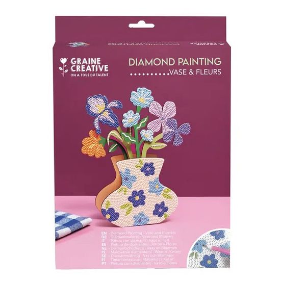 Kit diamond painting - vase bleu et fleurs