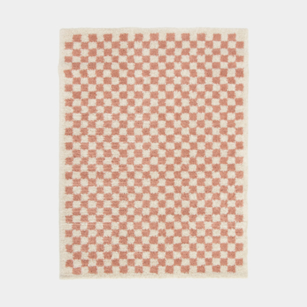 Tapis damier à poils longs - colorama - rose vintage - 160 x 213 cm