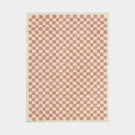Tapis damier à poils longs - colorama - rose vintage - 160 x 213 cm