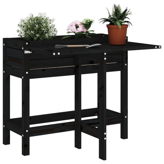 Jardinière avec table de rempotage pliable bois noir