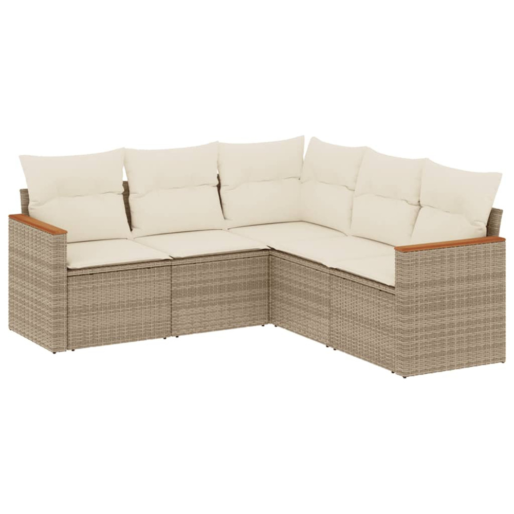 Salon de jardin avec coussins 5 pcs beige résine tressée