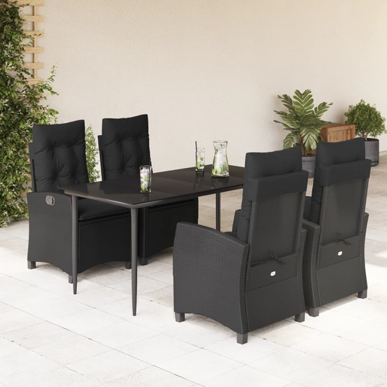Ensemble à manger de jardin coussins 5pcs noir résine tressée