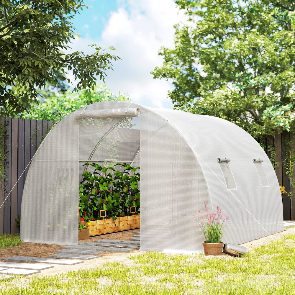 Serre tunnel de jardin pe 3 x 3 x 2 m blanche 9 m² porte zippée 4 fenêtres - comfortxl outdoor living