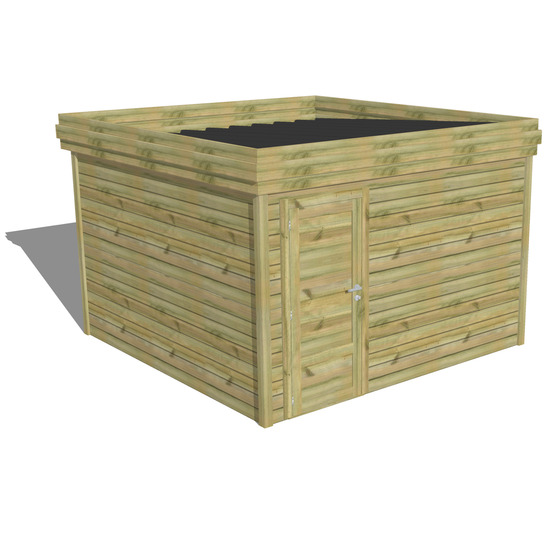 Abri de jardin bois pin traité autoclave 27mm - 3,44x3,44m / 12m2 - bac acier - abri français
