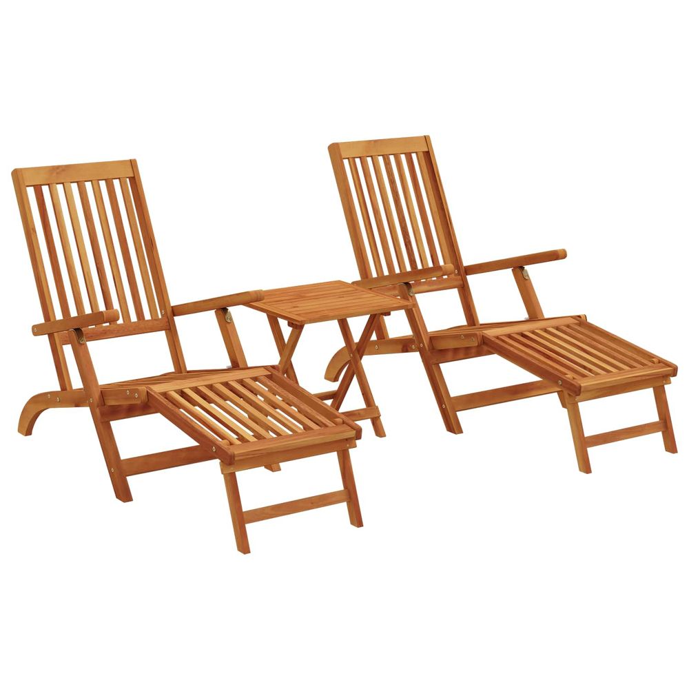 Chaise longue inclinable et pliable 2 pc bois d'acacia massif bain de soleil