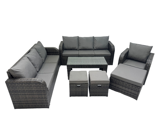 10 places ensemble de canapés en rotin salon de jardin avec table basse rectangulaire 3 tabourets canapé 3 places gris foncé mixte