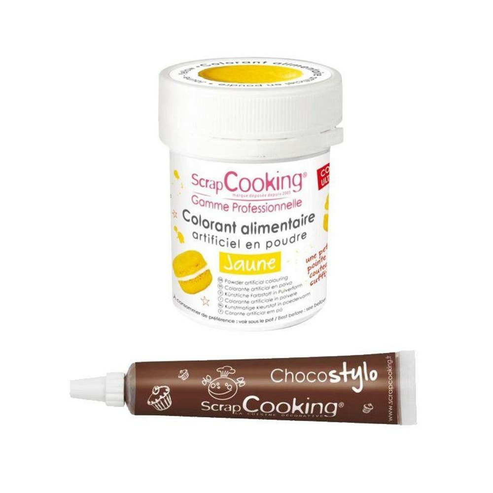 Colorant alimentaire jaune + stylo chocolat