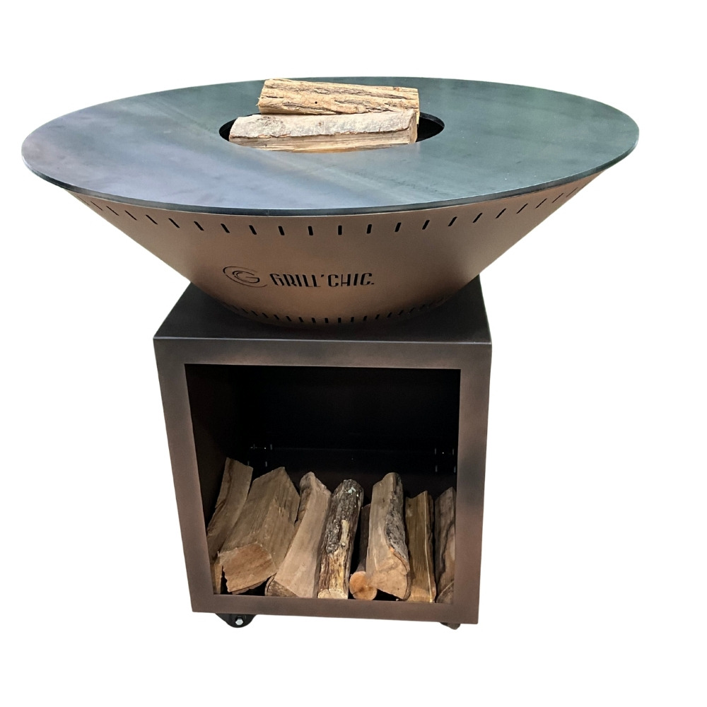 Classique double cuve acier - brasero 83 cm imitation corten - compact et authentique pour des instants chaleureux en extérieur