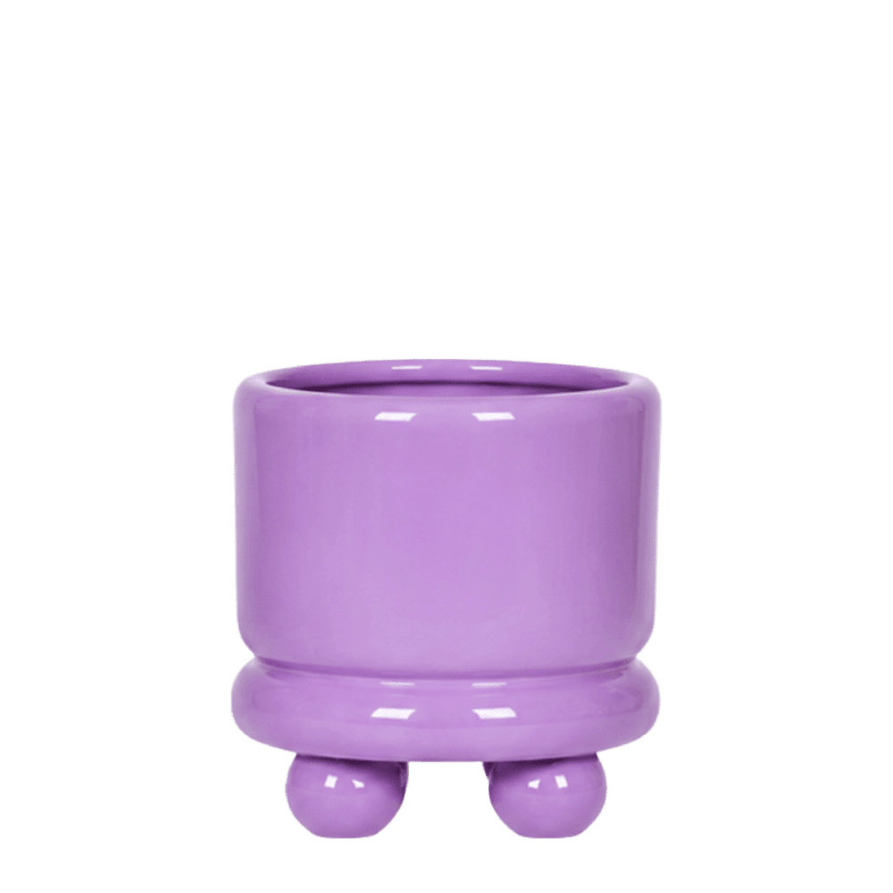 Cache-pot céramique brillant à petits pieds - esprit ludique - orange - ø9cm
