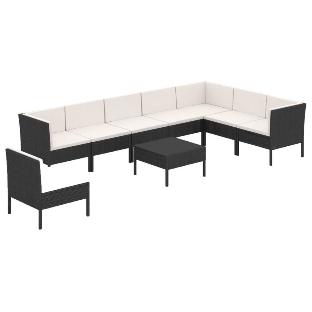 Salon de jardin 9 pcs avec coussins résine tressée noir