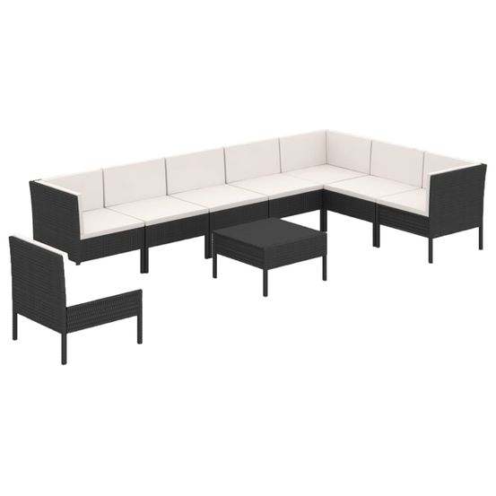 Salon de jardin 9 pcs avec coussins résine tressée noir