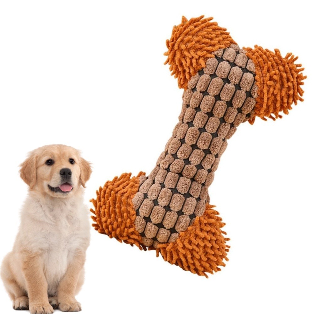 Jouet en peluche pour chiens en forme d'os-jouet à mâcher marron