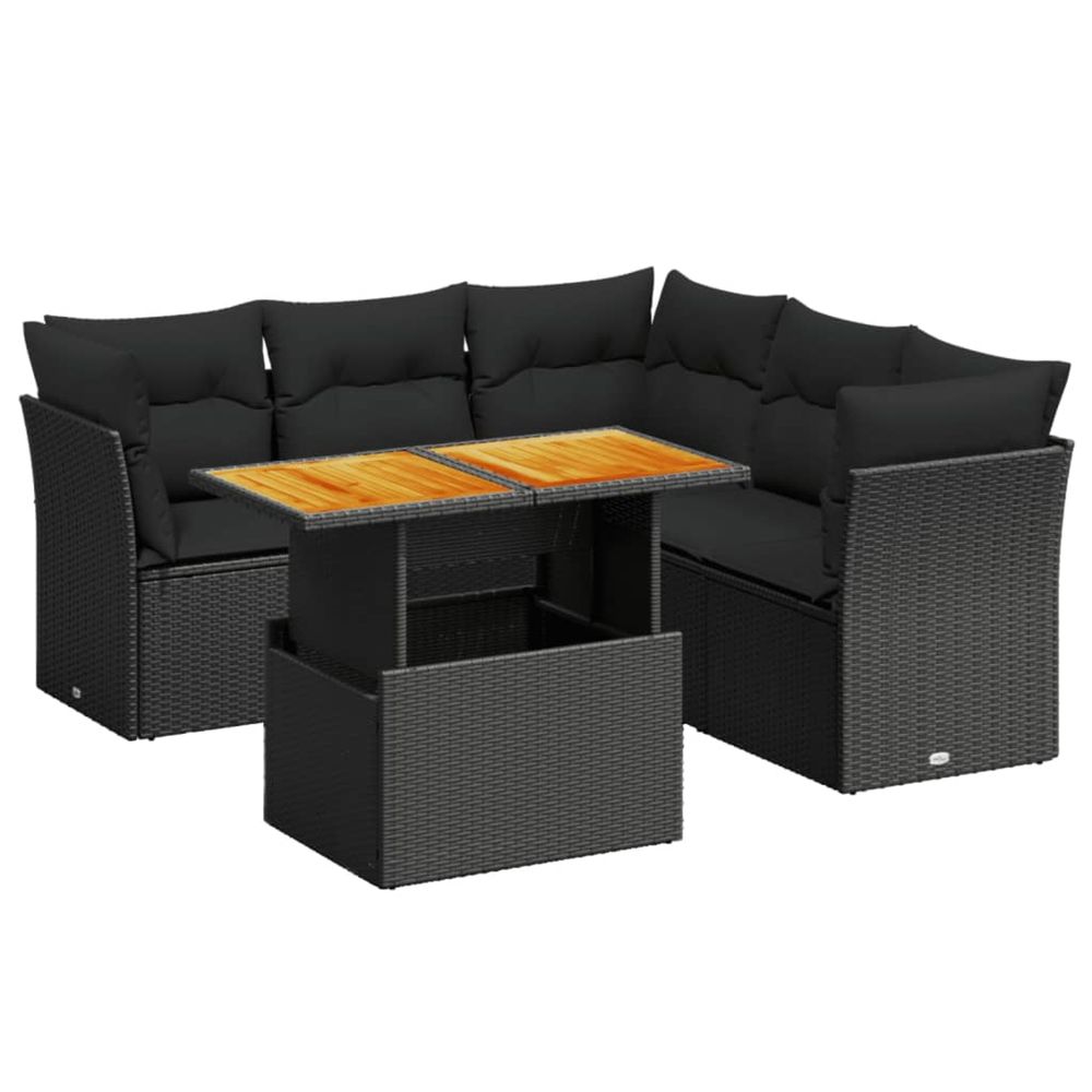 Salon de jardin 5 pcs avec coussins noir résine tressée