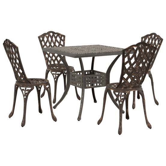 Ensemble de repas de jardin en 5 pièces en aluminium coulé bronze