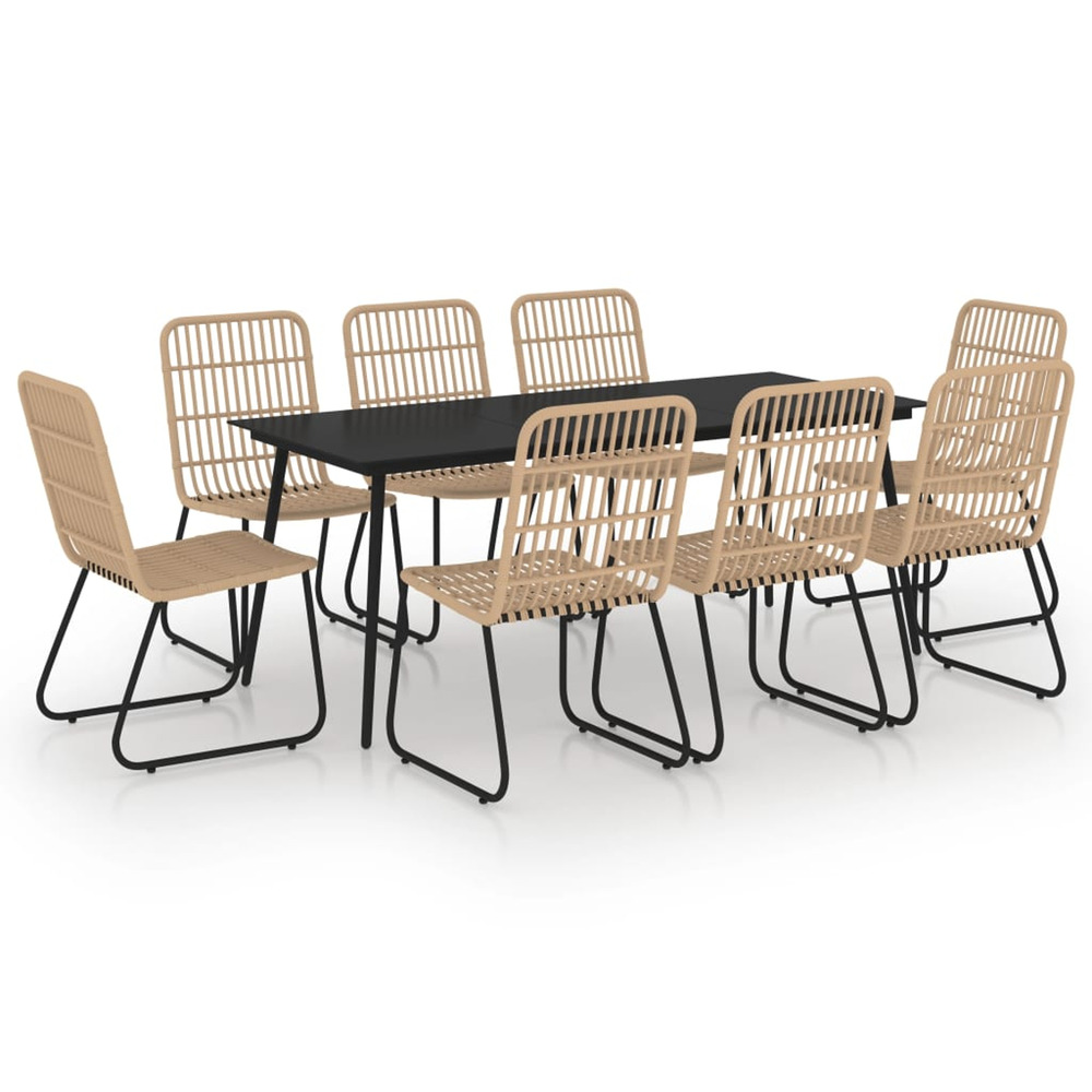 Ensemble à manger d'extérieur 9 pcs résine tressée et verre