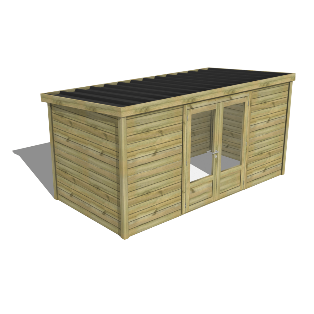 Abri de jardin bois pin traité autoclave 27mm - essentiel - 4,34x2,14m / 9m2 - bac acier - abri français