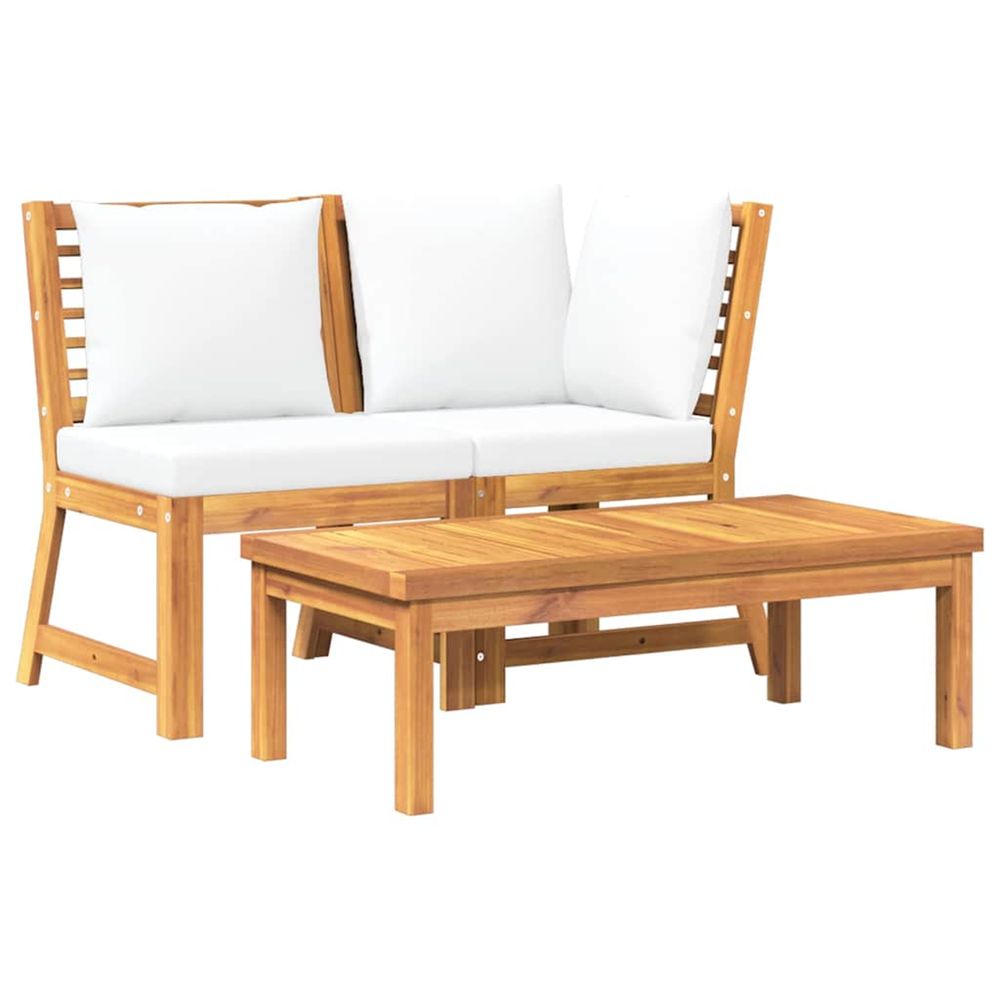 Salon de jardin 3 pcs avec coussin crème bois d'acacia solide