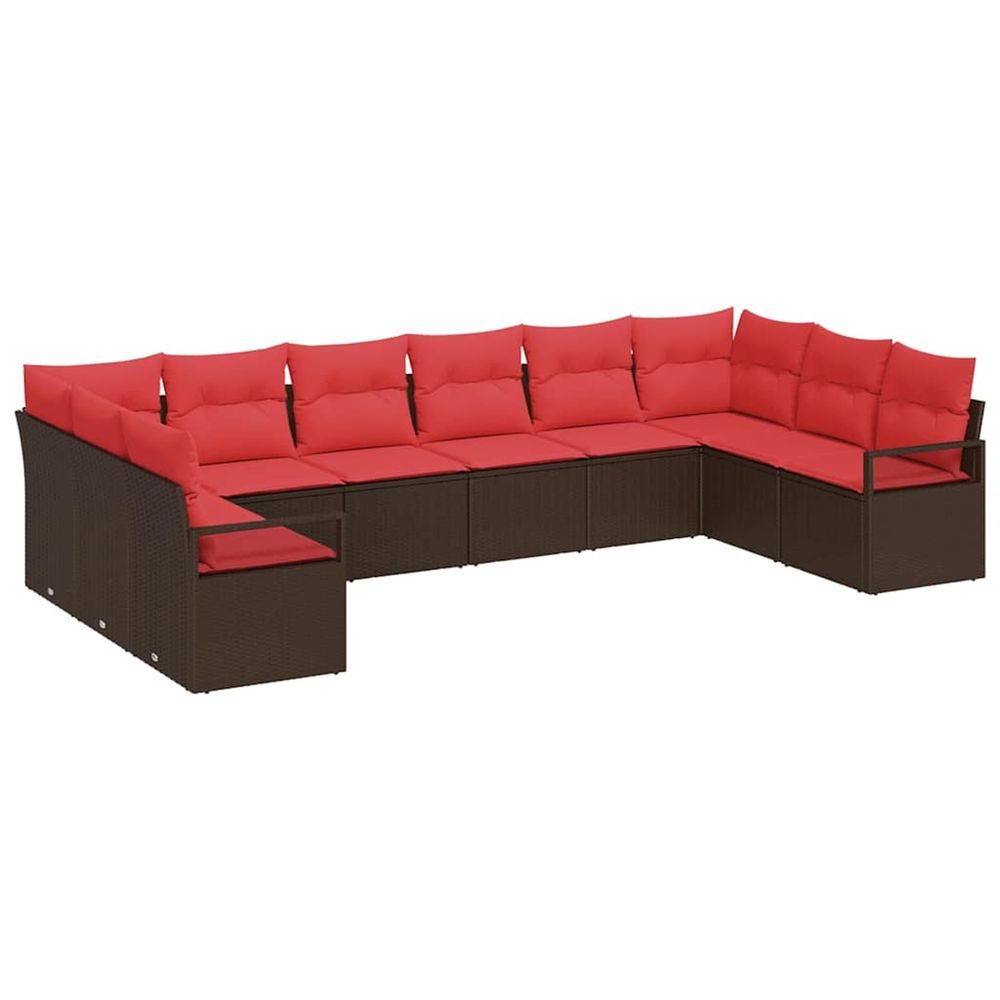Ensemble de canapé de jardin 10 pc marron et rouge polyrotin