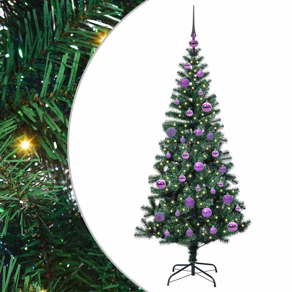 Sapin de noël artificiel pré-éclairé vert 150 cm pvc et métal