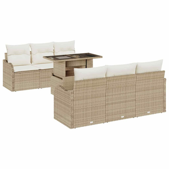 Ensemble de canapé de jardin 7 pcs beige poly rotin