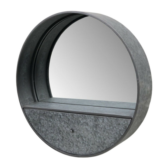 Miroir avec tiroir en zinc gris ø.71 cm