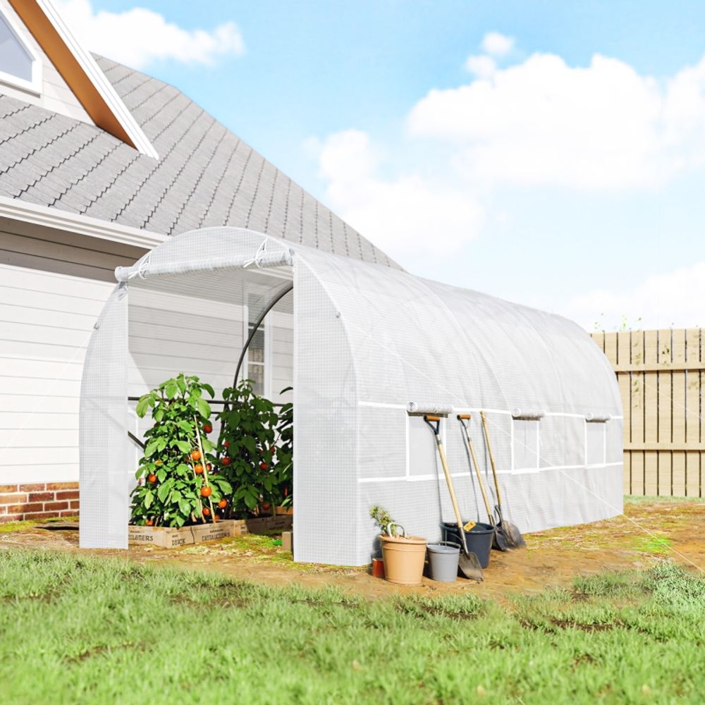 Serre tunnel de jardin pe 445 x 200 x 200 cm blanche potager 6 fenêtres porte enroulable - comfortxl outdoor living