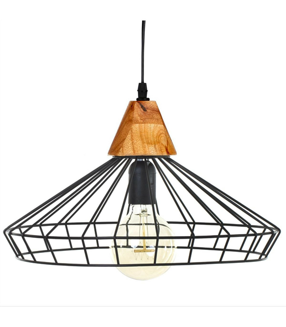 Luminaire suspension en métal filaire noir d 38 cm