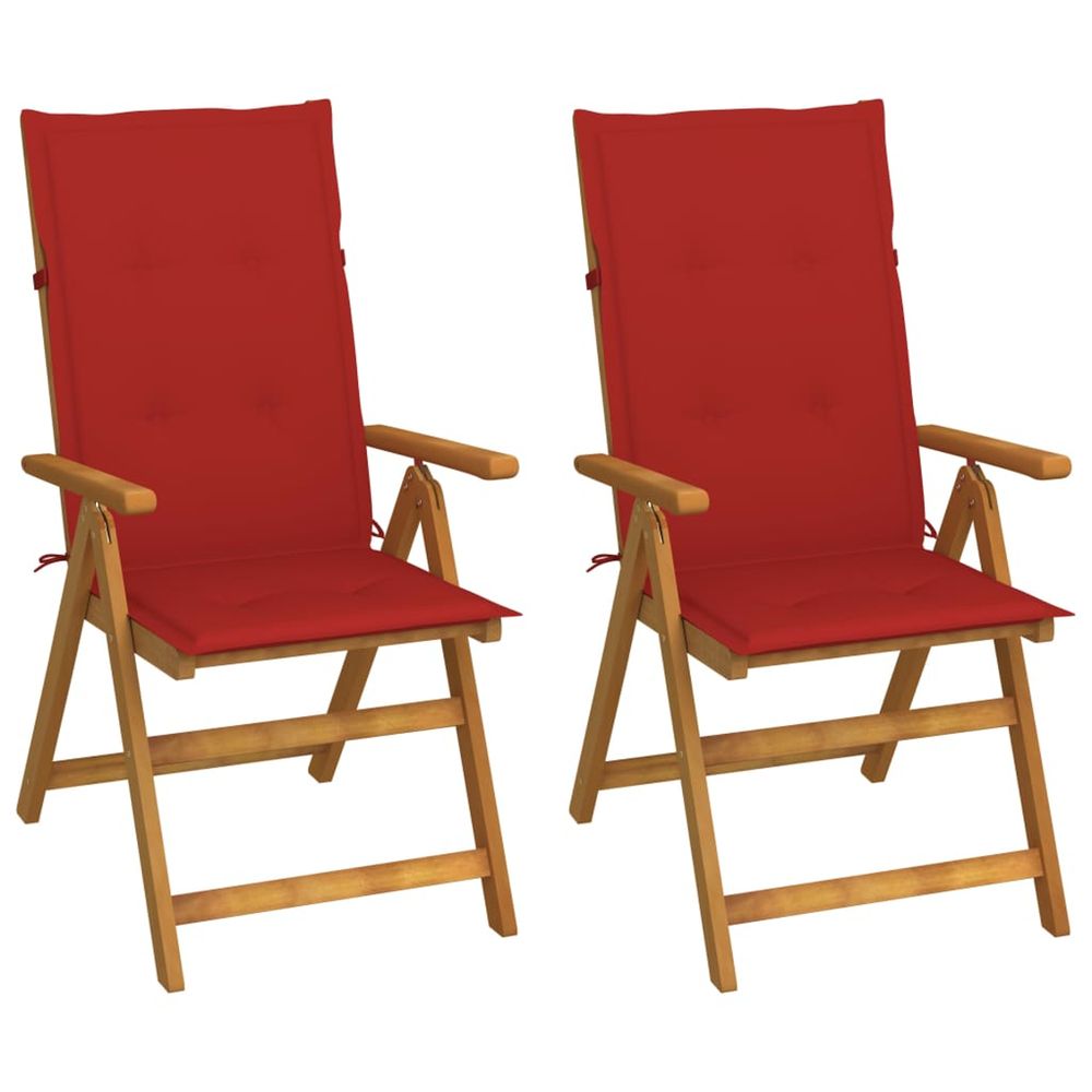 Fauteuils pliants inclinables (lot de 2) avec coussins, en bois d'acacia massif