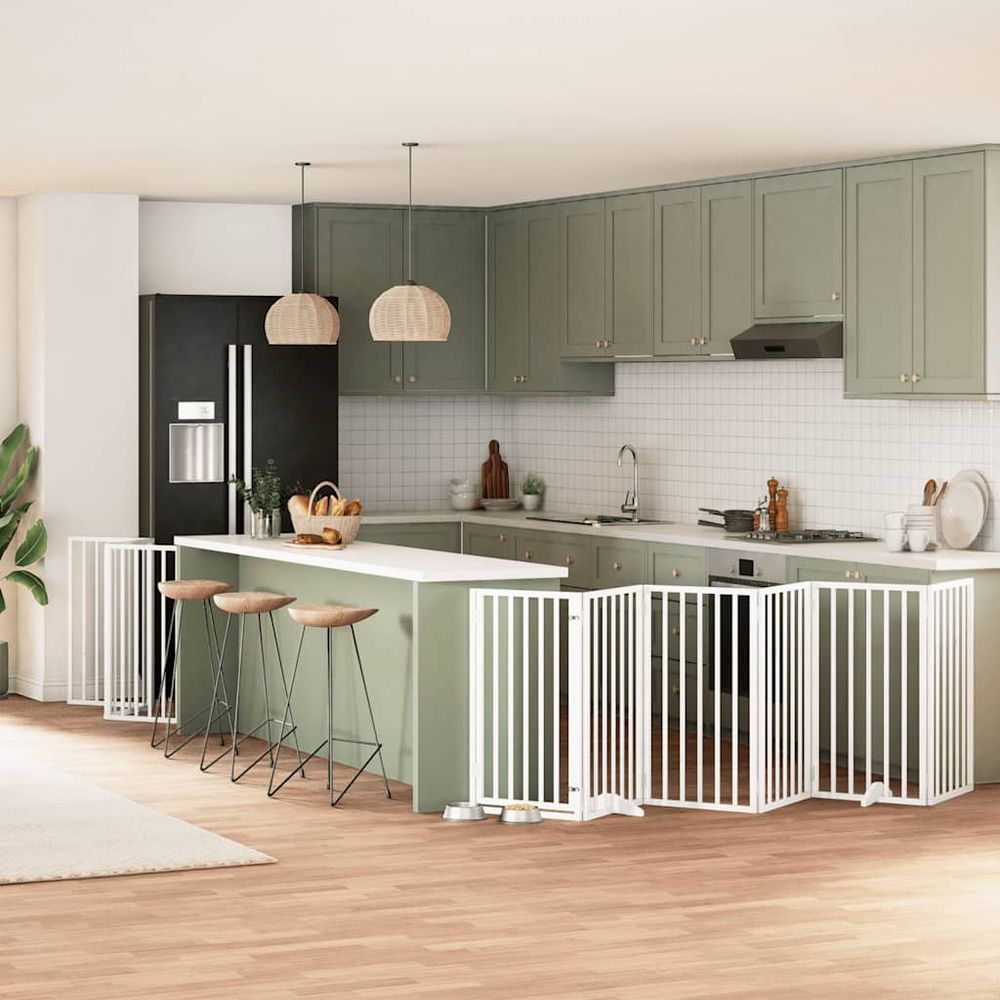 Barrière sécurité chien bois pliable modulable 12 panneaux 600x90cm blanc
