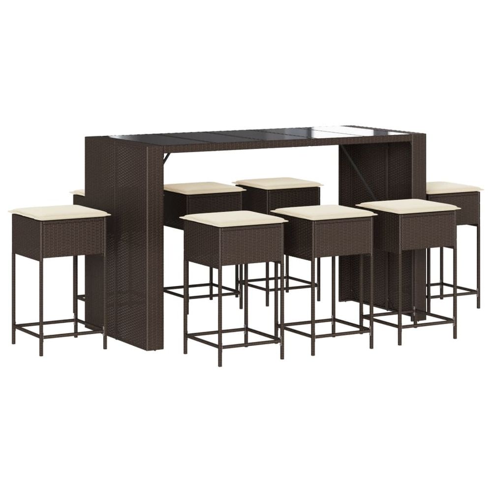 Ensemble de bar de jardin 9 pcs avec coussins marron poly rotin