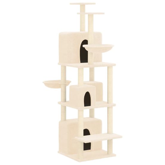 Arbre à chat meuble tour grimper jouet grattage grattoir escalade plateforme avec griffoirs en sisal 180 cm crème